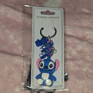 Blue Character Keychain Accessory - Cute Plush Charm (PINK EARS)